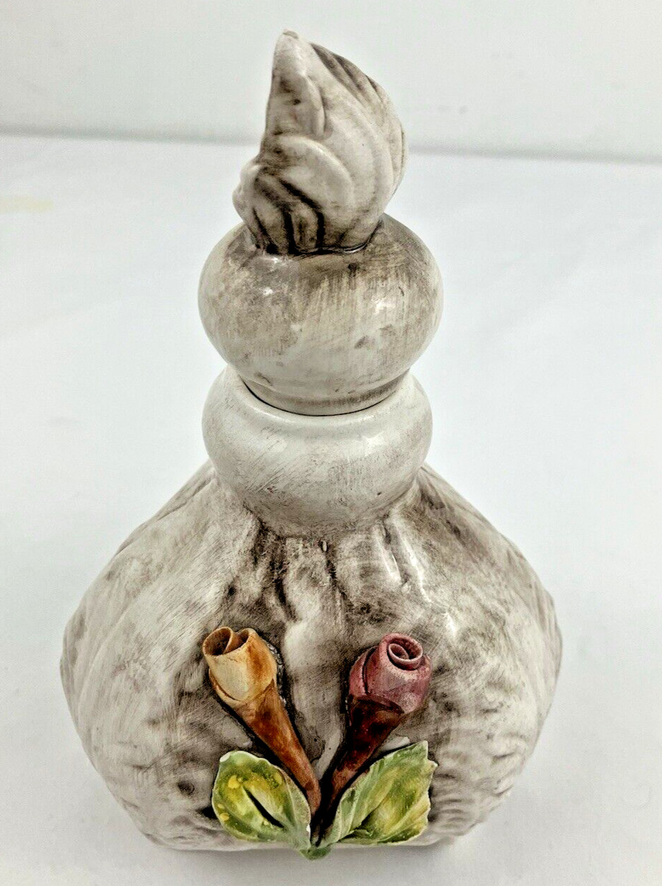 Antique Capodimonte Lidded Perfume Bottle W/ Stopper Italy Signed