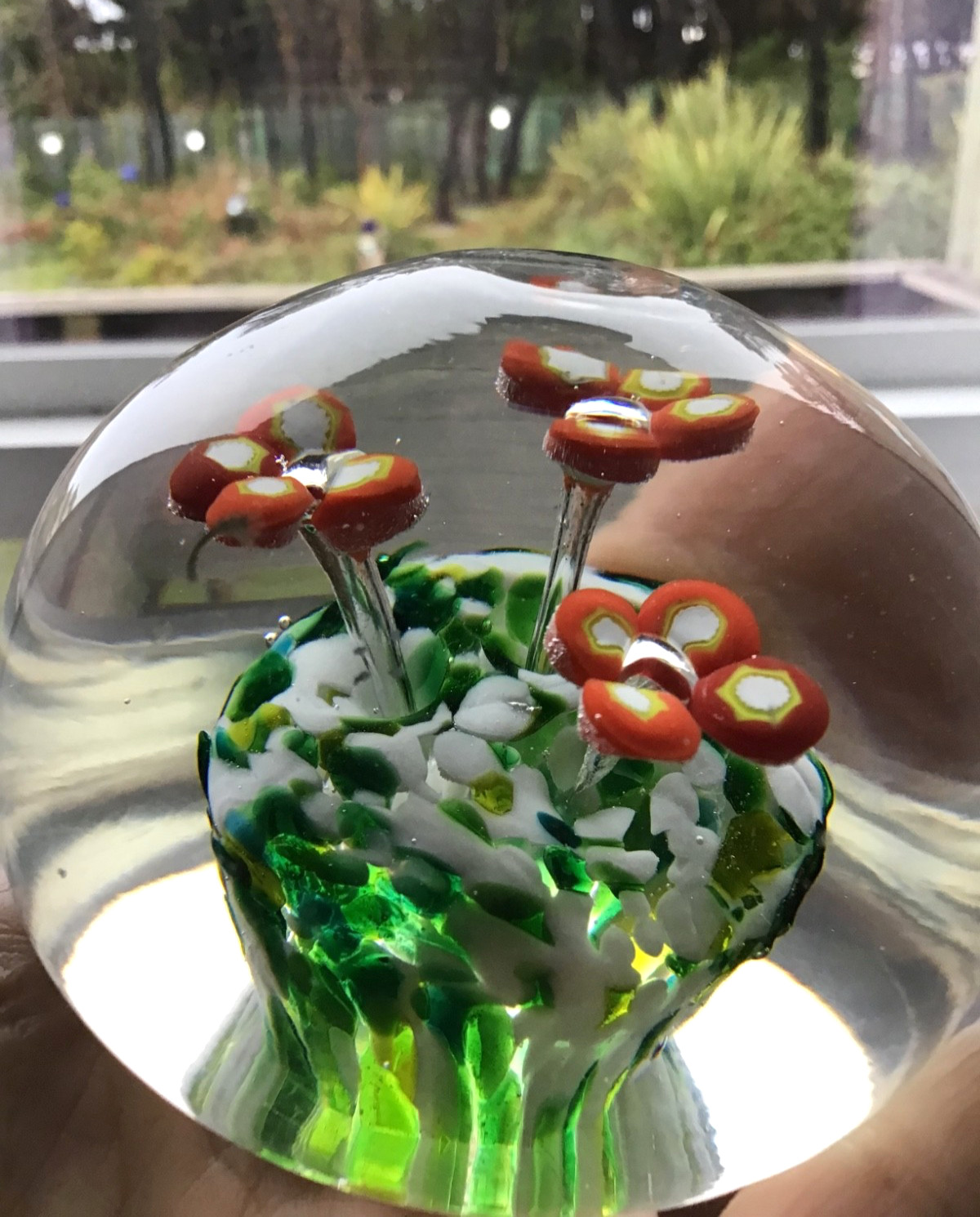 Vintage Bohemia Czechoslovakia Hand Made Paperweight Three Orange Flowers 3 Inch