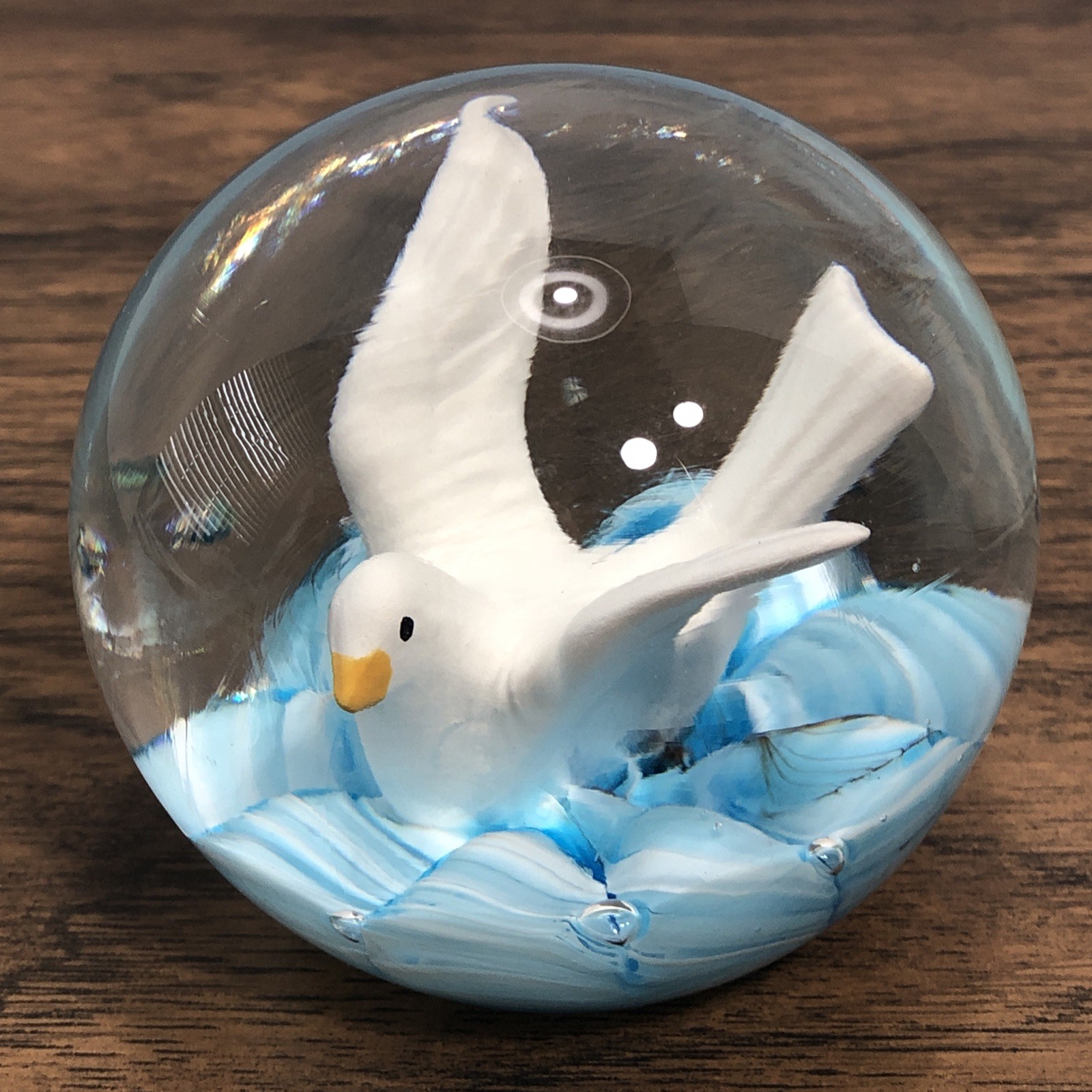 Vintage Joe St. Clair Sulphide Blue Seagull Sea Bird Figurine Glass Paperweight