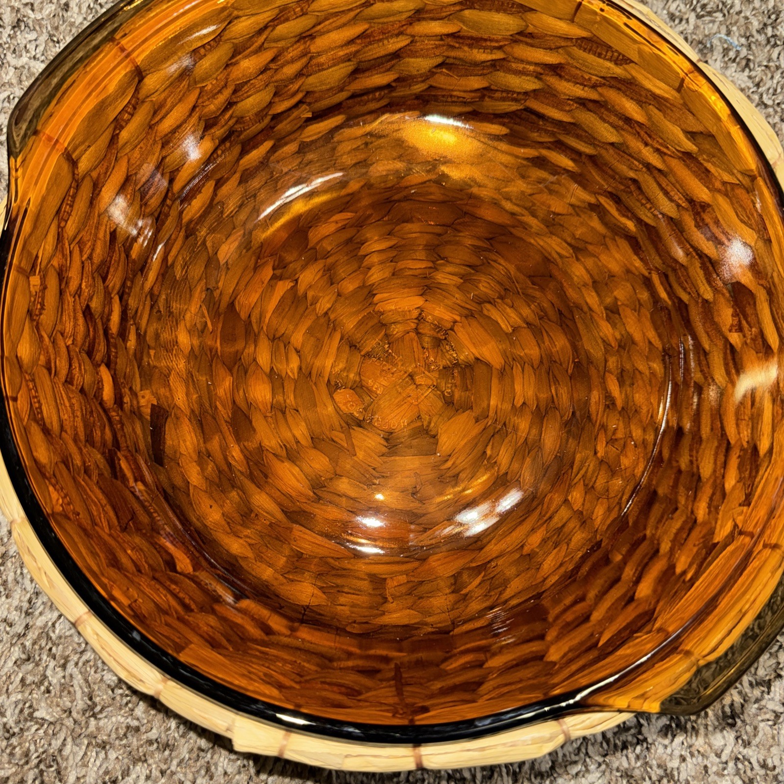VTG ANCHOR HOCKING HARVEST AMBER BASKET BUFFET 1-2 Qt Casserole W/ Cover NIB