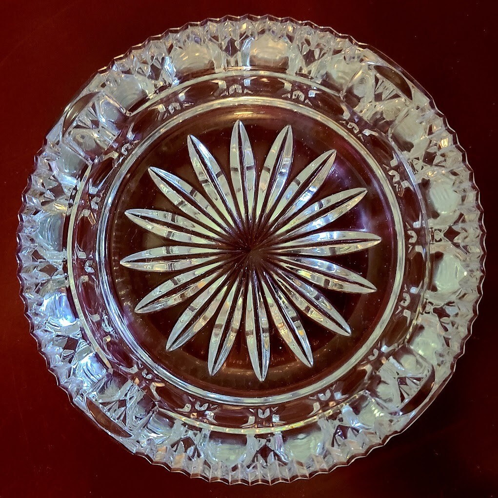 Mid Century Crystal Cigarette / Cigar Ashtray – Round, Star Base, Thick, Vintage