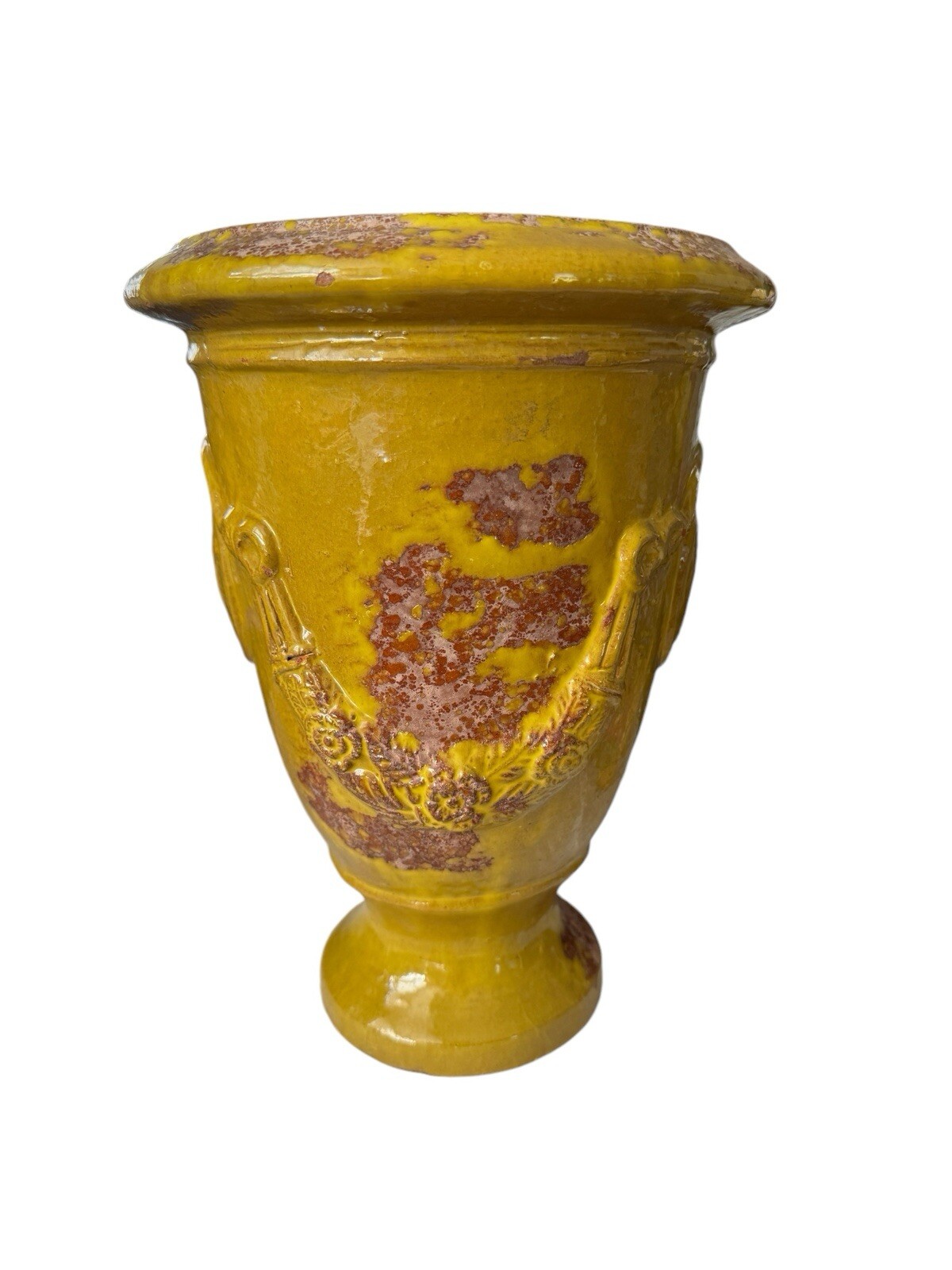 Anduze Cour De Lyon, Provence, Terracotta Urn Planter Yellow Glaze 11.5” h
