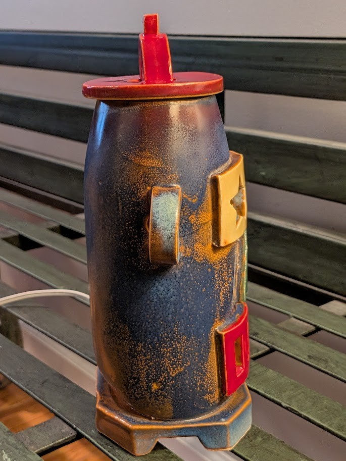 Doug Spalding Art Studio Pottery (Detroit) 10″ Robot Sculpture Night Light Lamp