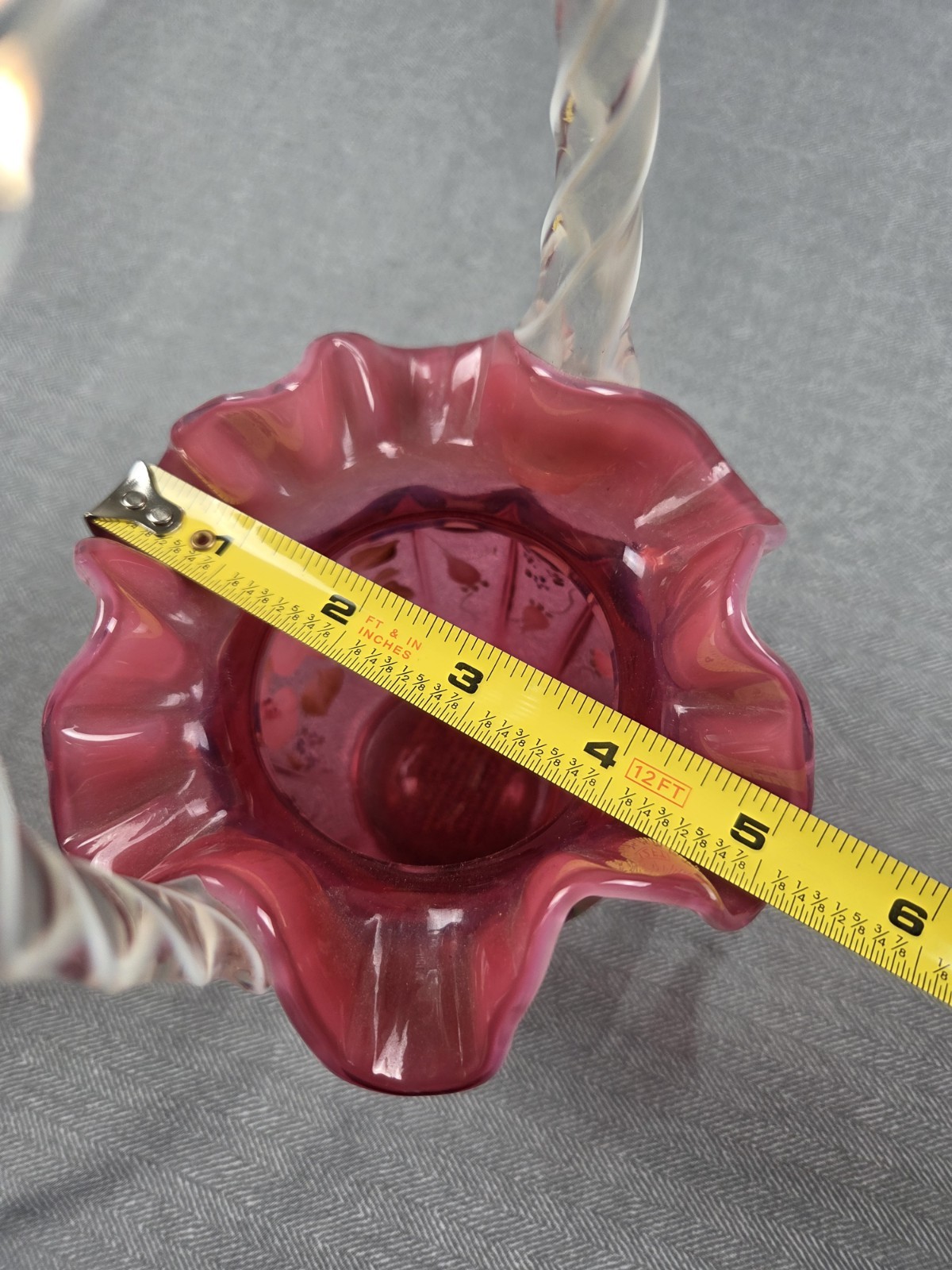 1994 Fenton Cranberry Opalescent Open Heart Arches Basket Hand Painted Floral