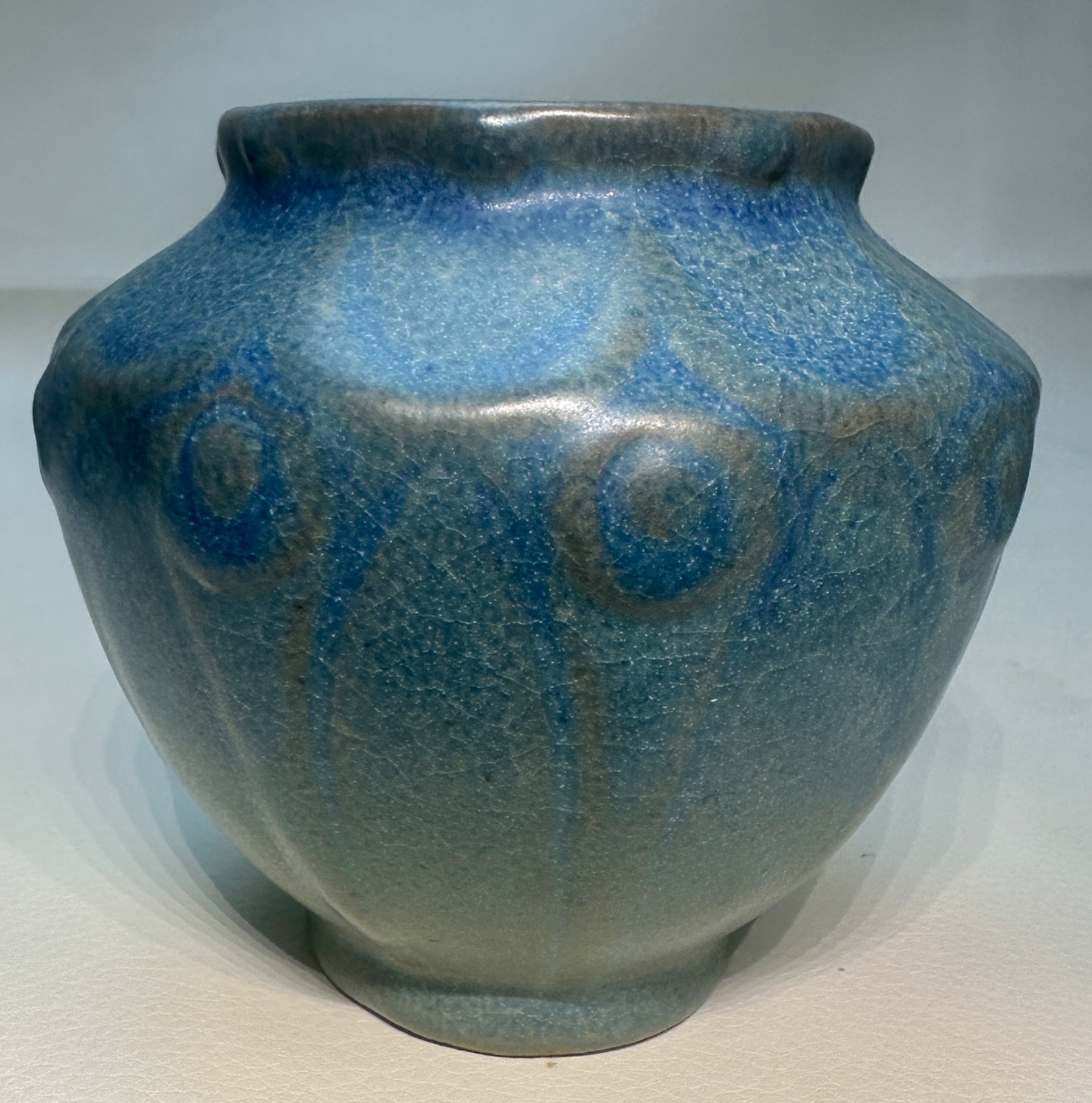 Antique Blue Van Briggle Pottery Cabinet Bowl Vase Arts & Crafts Mission Style
