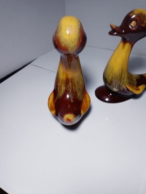 4 Vintage Blue Mountain Pottery Baby Ducks Ducklings Brown & Yellow Drip Glazed