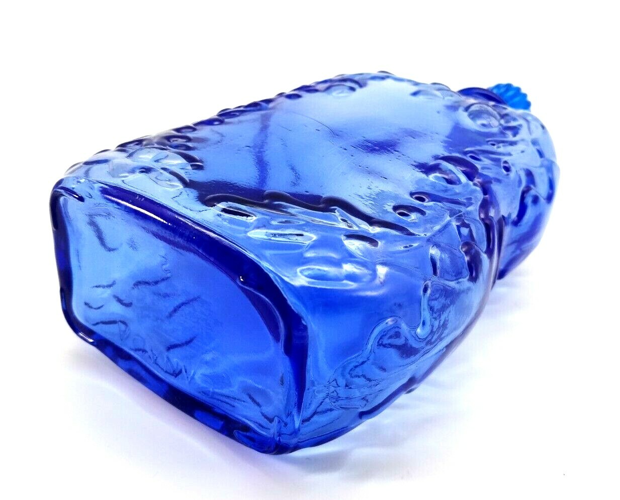 Cobalt Blue Bottle with Plastic Stopper Embossed with Acorns Leaves CANADA