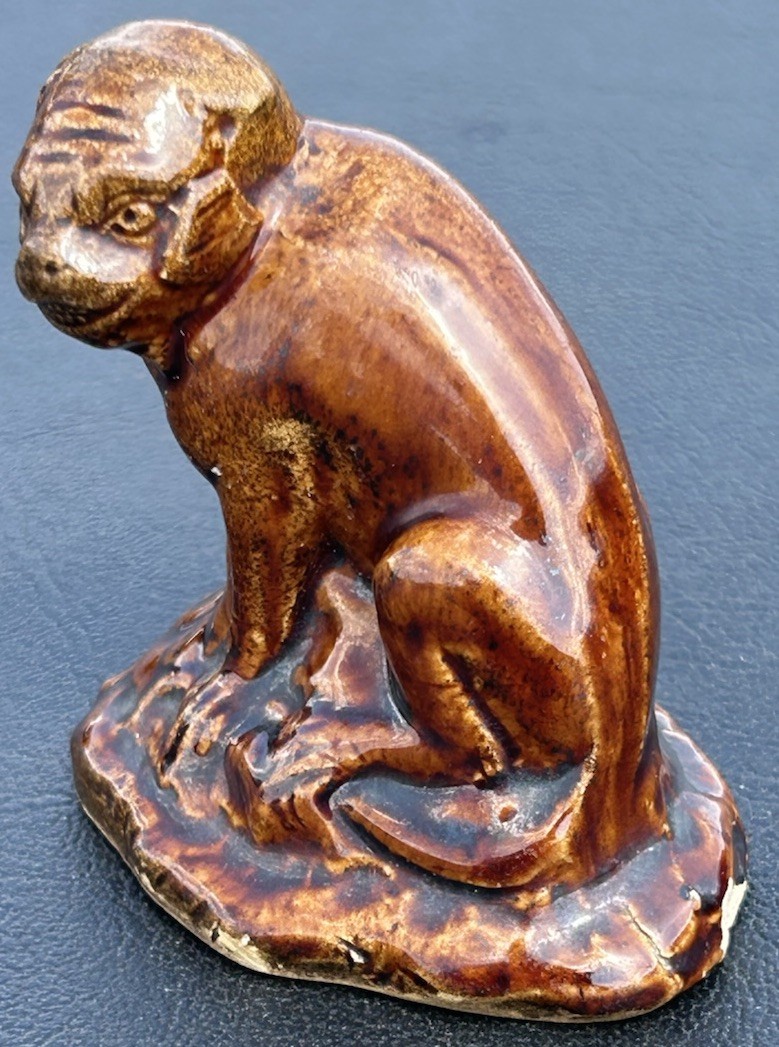 RARE Antique 18th Century English Toy Pottery Figure Dog Monkey Monster C 1780s