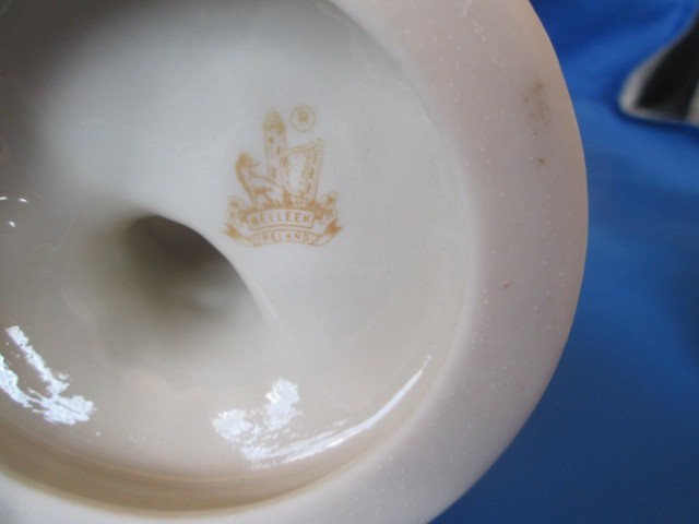 Belleek Victorian Boy and Girl Basket Candle Holders Ireland 6th & 7th Mark Vtg