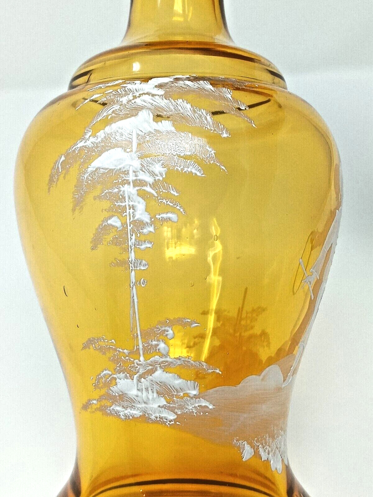 Amber Glass Decanter West Germany Mary Gregory style Ground-in Stopper gold euc