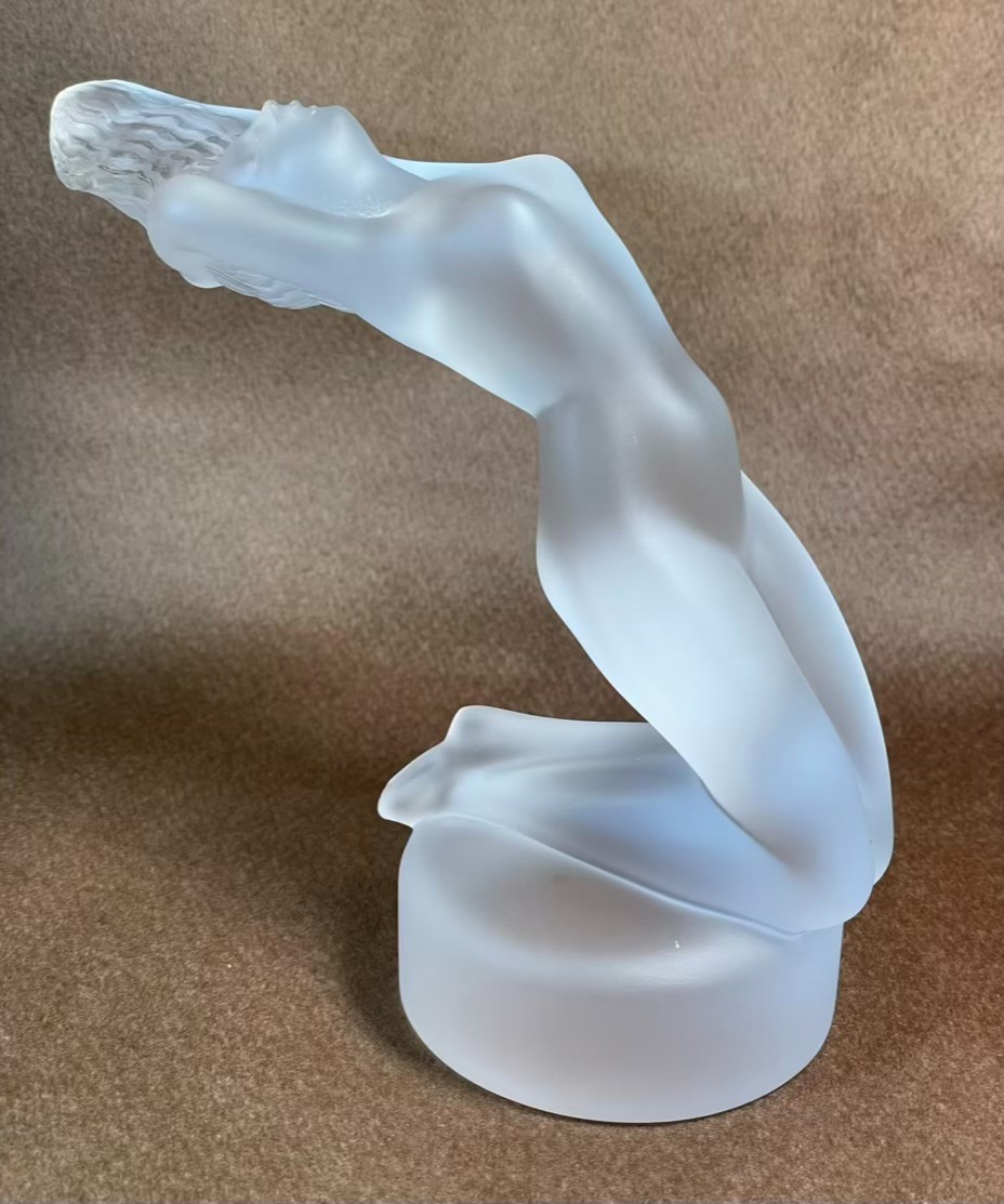 Lalique France Frosted Crystal “Chrysis” Nude Woman Figurine Signed Vintage 5″