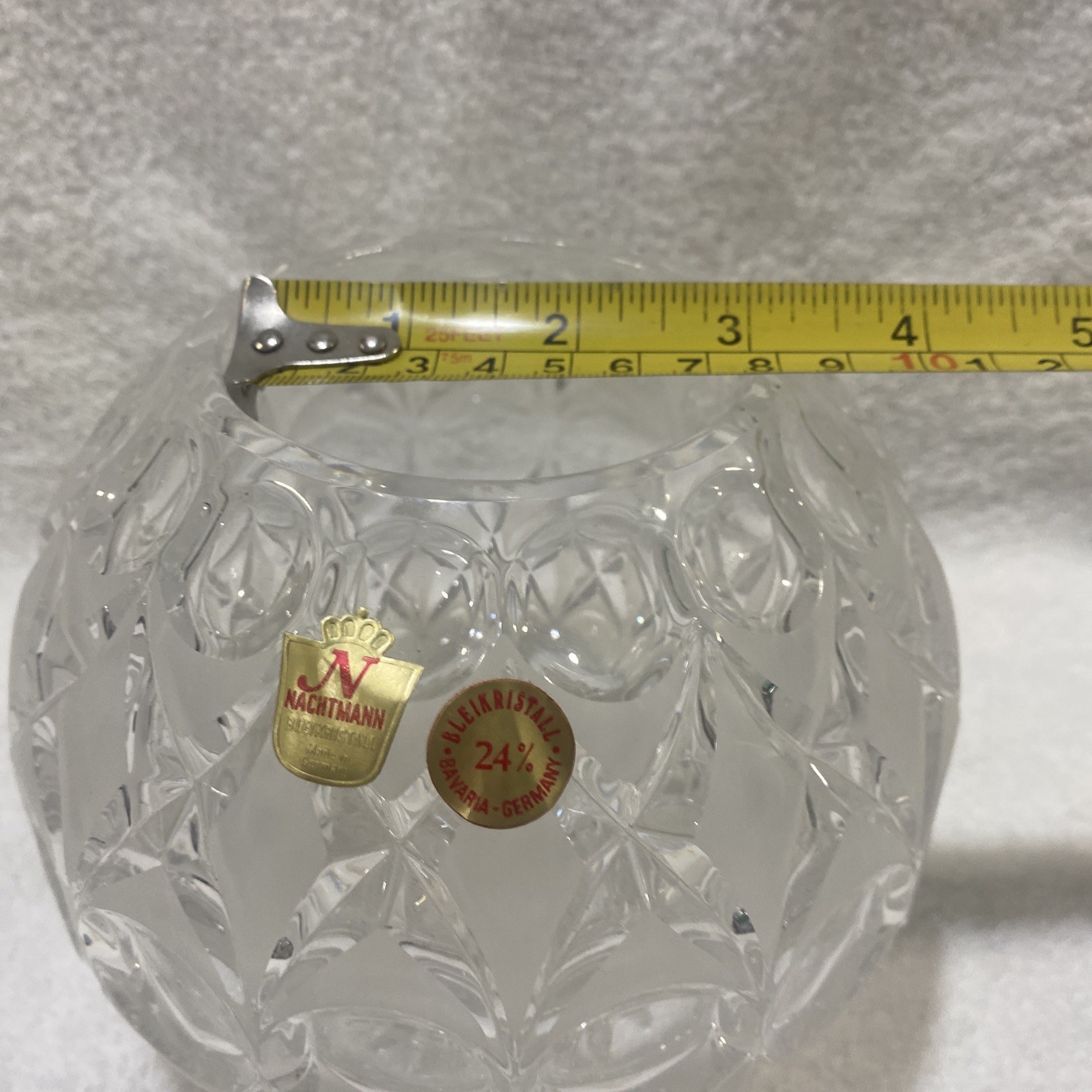 Vintage Nachtmann Bleikristall Emerald Cut Crystal Rose Bowl Vase 5.5″ 3.5lbs