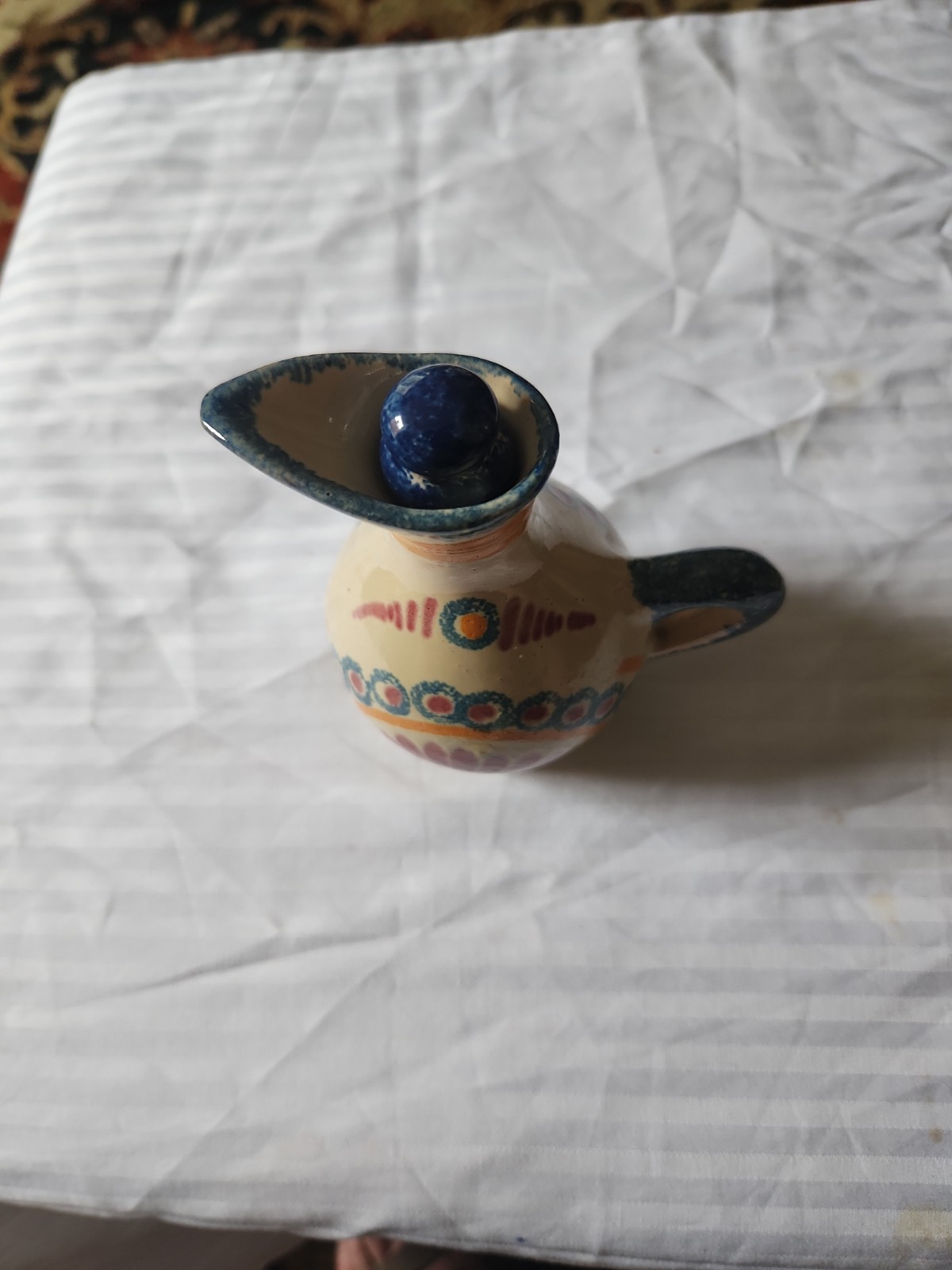 Vtg French “Henriot Quimper”Signed/Hand Painted “Faience” 5″ Tall Jug 1950/1960s