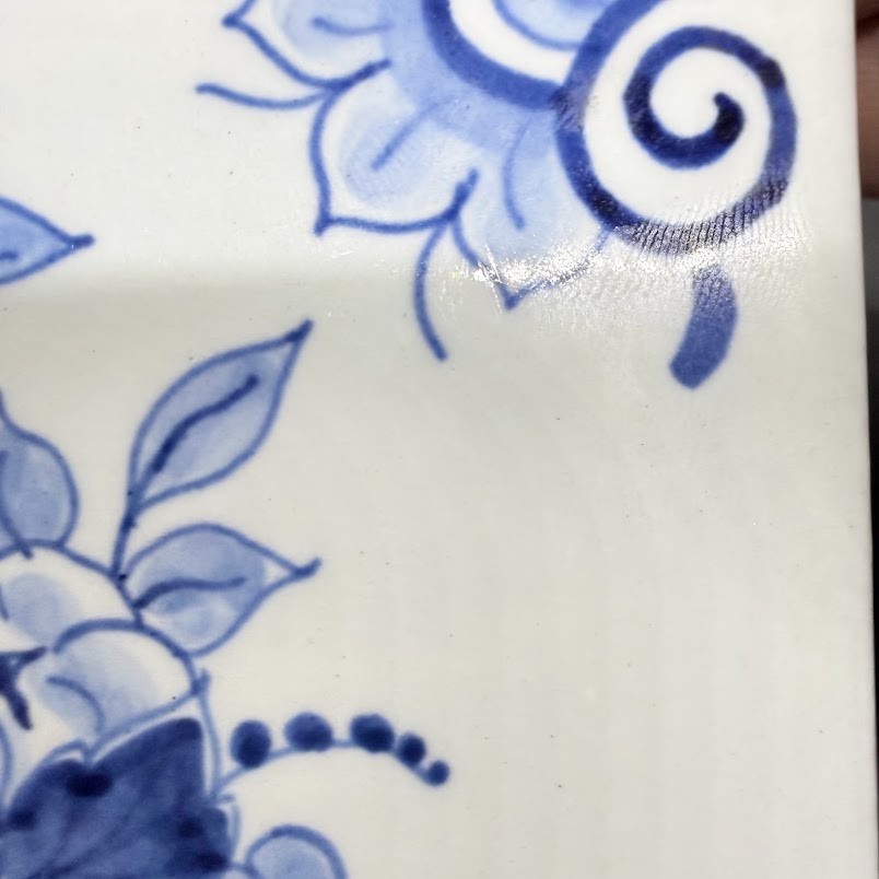 Vintage Royal Delft De Porceleyne Fles Porcelain Tile Fruit Basket Blue White 5″