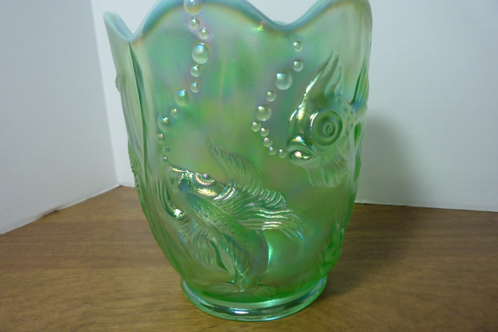 Fenton Atlantis Koi Fish Vase Iridized Topaz Iridescent 6.5″ Vase # 95