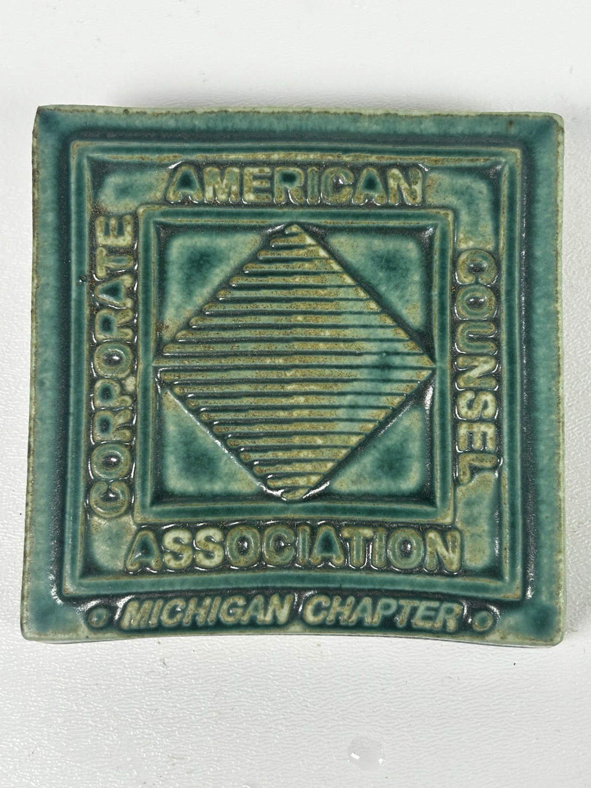 Pewabic 100 Years Tile 4″ American Corporate Council Assoc. 2003 Matte Green