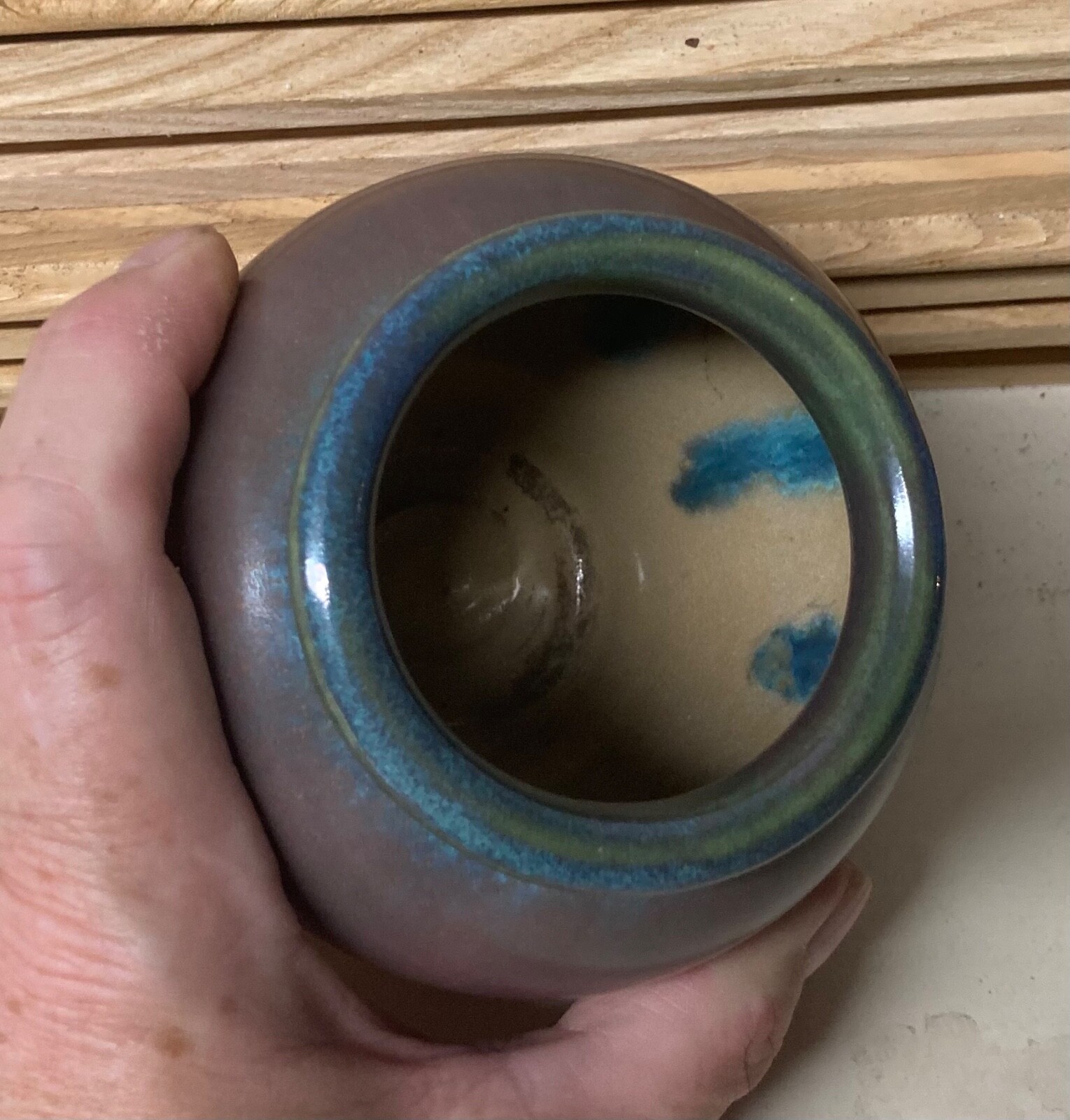 Vintage FULPER Art Pottery RAFCO Green Rose Flambe Arts Crafts Vase 4 1/4″