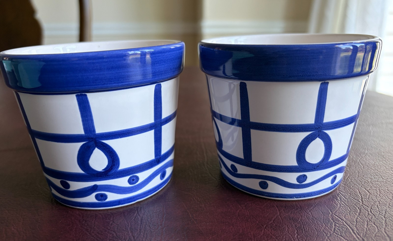 Dansk Int’l Grand Millenial Arabesque Flower Pots Blue & White Set of 2