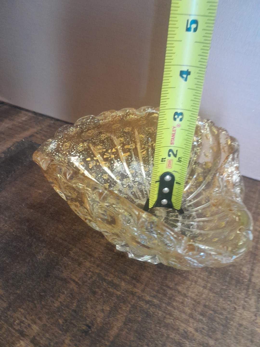 Vintage Italian Murano Glass Bowl Ashtray Yellow Tint With Gold Flecks