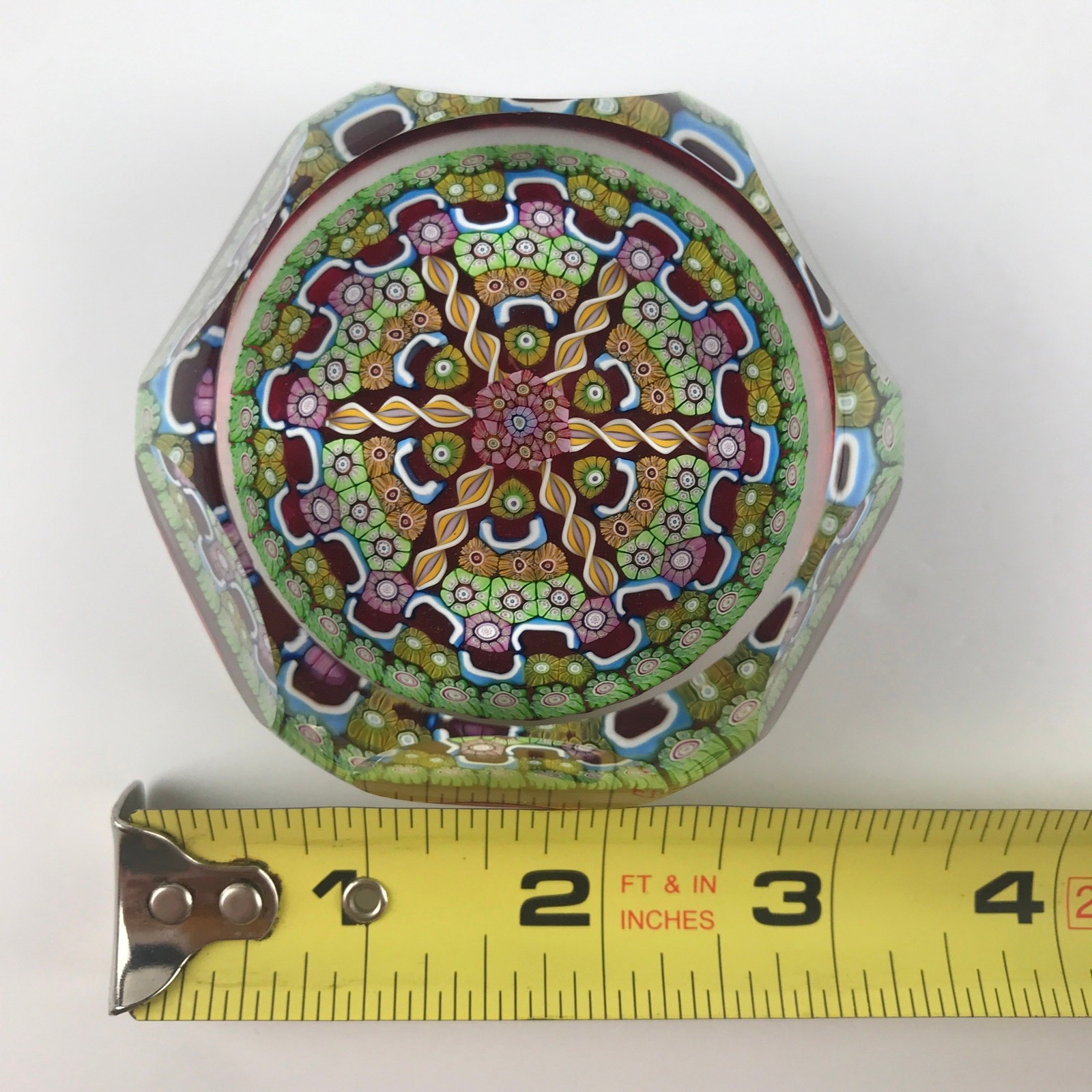 Perthshire 1995A Complex Millefiori Radial Twist Half Cane Faceted Paperweight