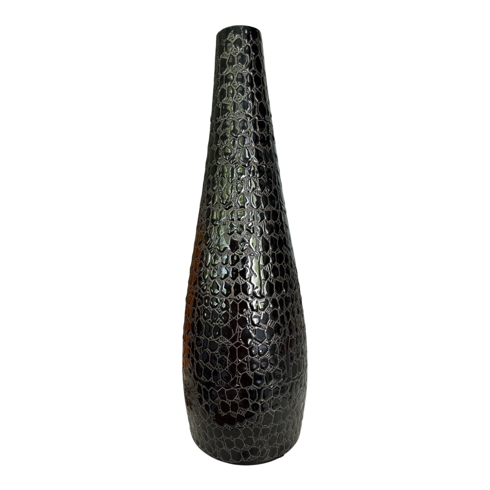 MCM Black Alligator Skin Texture Ceramic Bud Vase Contemporary Teardrop