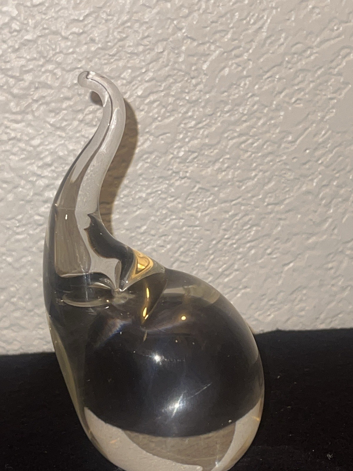 Clear Art Glass Crystal Elephant Modernist Figurine Paperweight 5.5” Signed