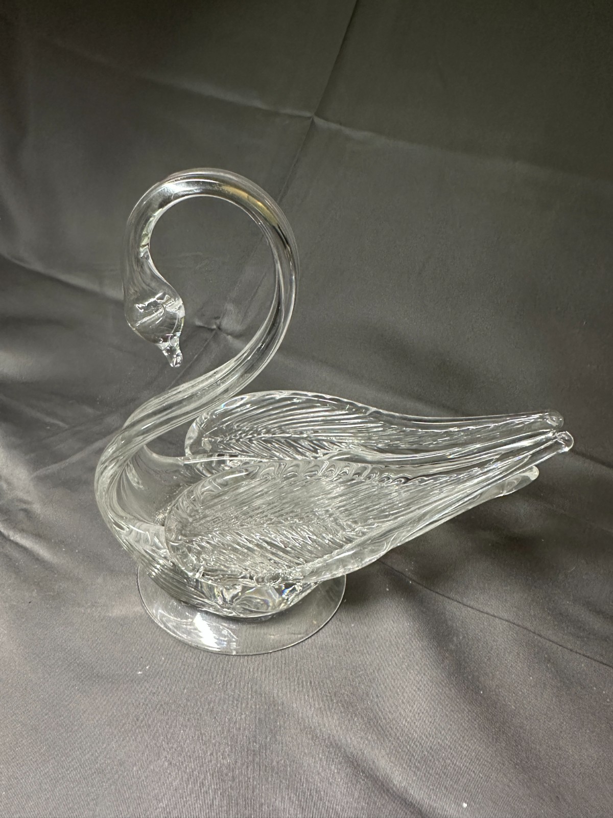 Large 6” Princess House 24% Lead Crystal Swan Figurine Dish Vintage Germany