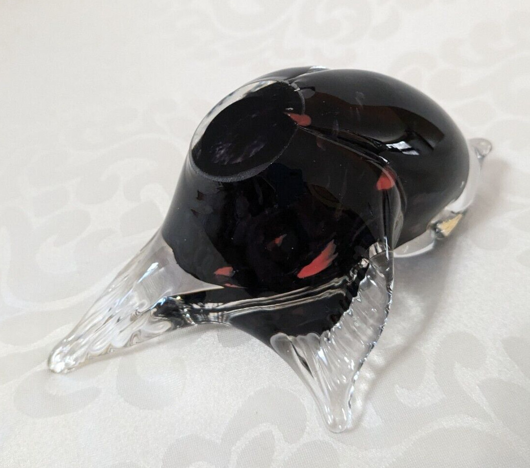 Murano Glass Sparrow Paper Weight: Dark Blue & Pink, Weight 1lb 9oz