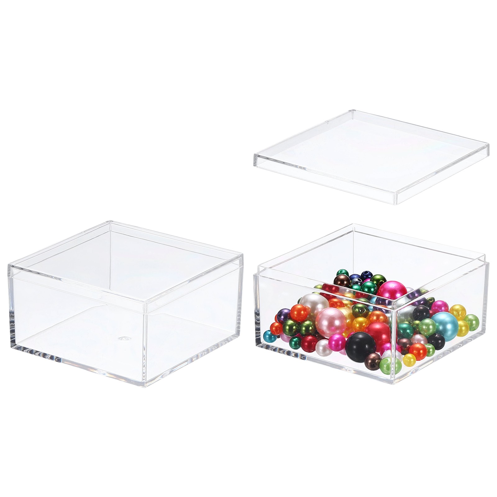 2Pcs 3″ x 3″ x 1.6″ Small Acrylic Storage Box with Lid Clear(Rectangle)