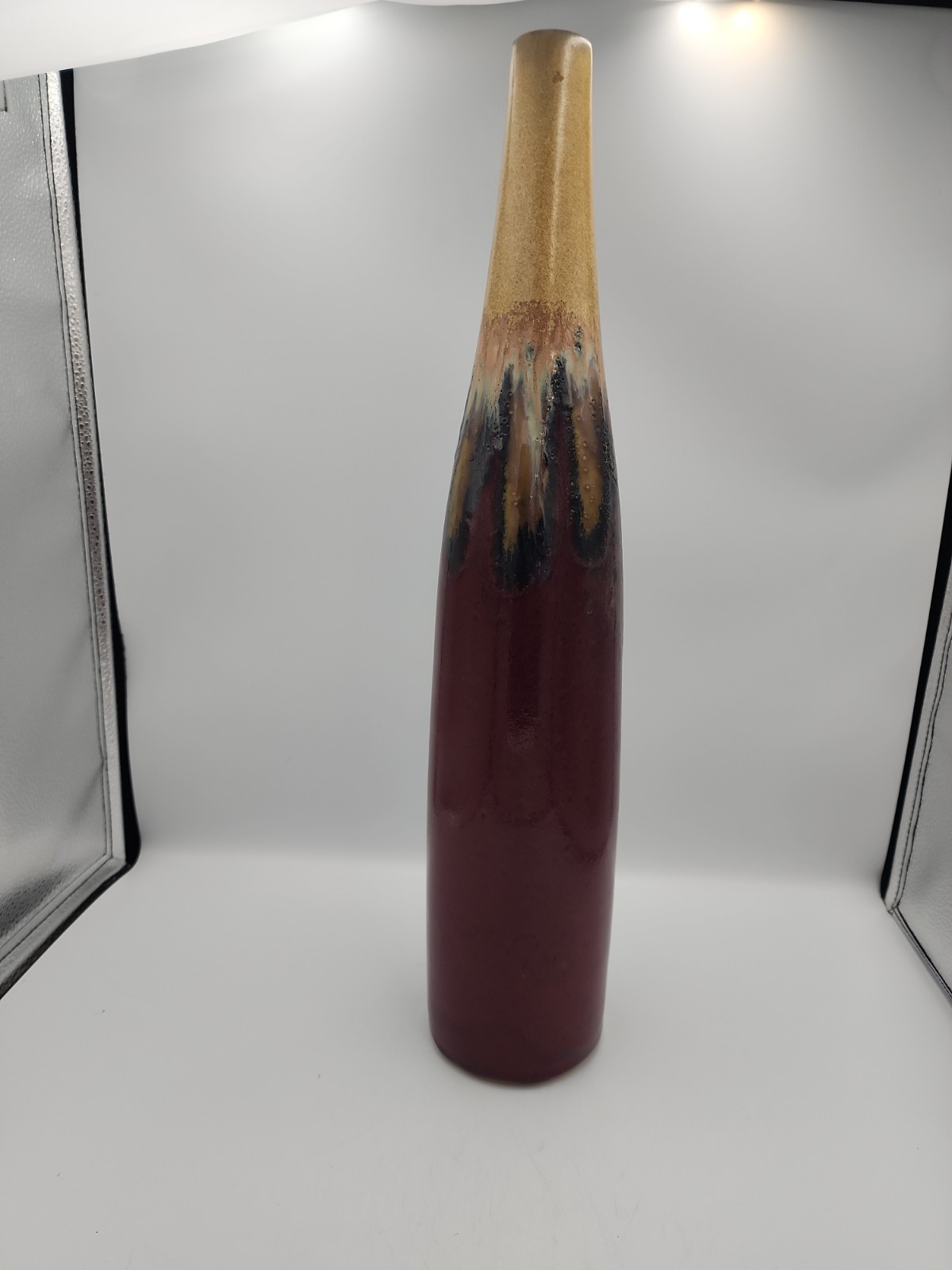 Vintage Asian Pottery Vase Drip Glaze Decorative Red Beige Gold 20″ Ceramic