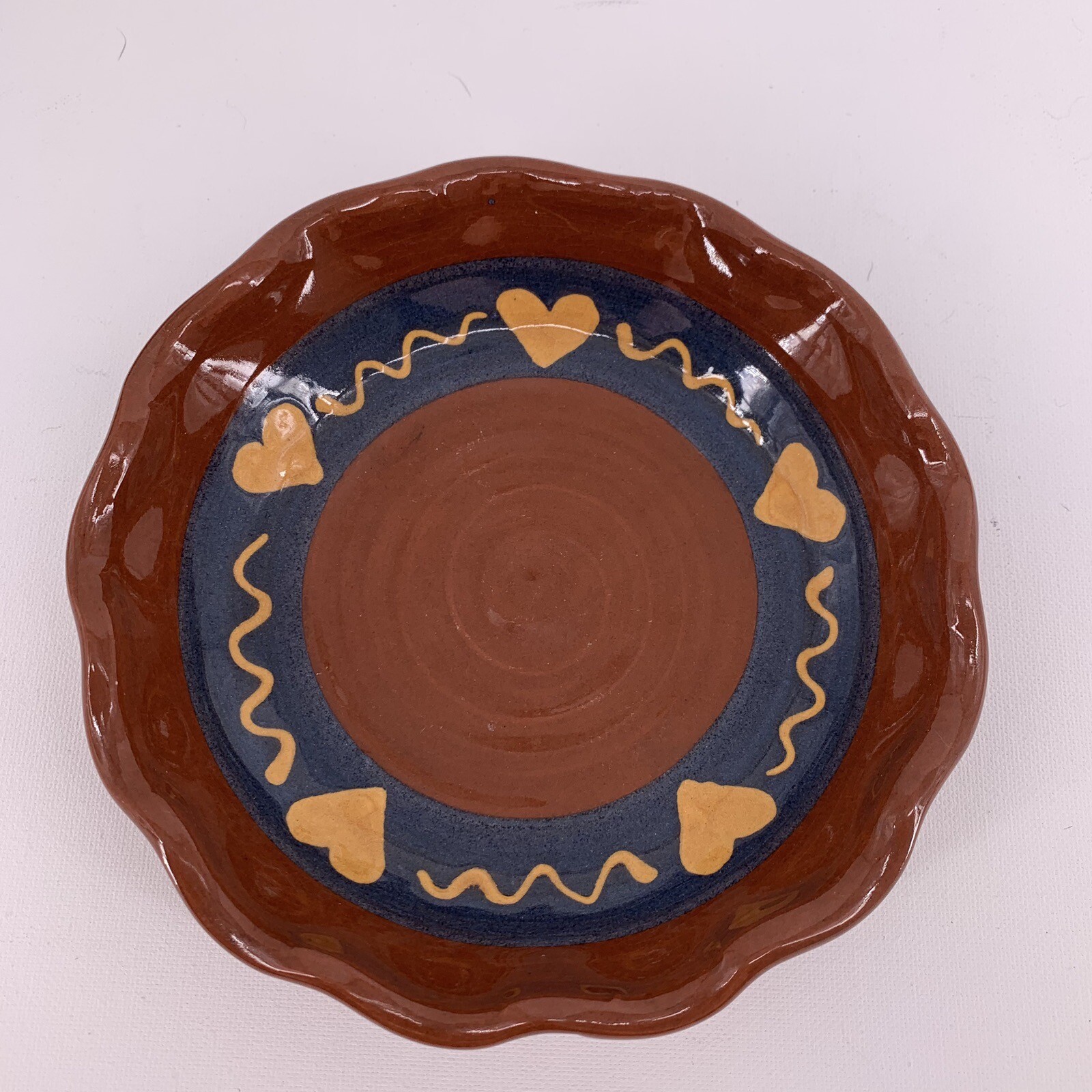 VTG 1986 Turtle Creek Pottery Redware Blue & Red Hearts Bowl and Dish Greg Neal