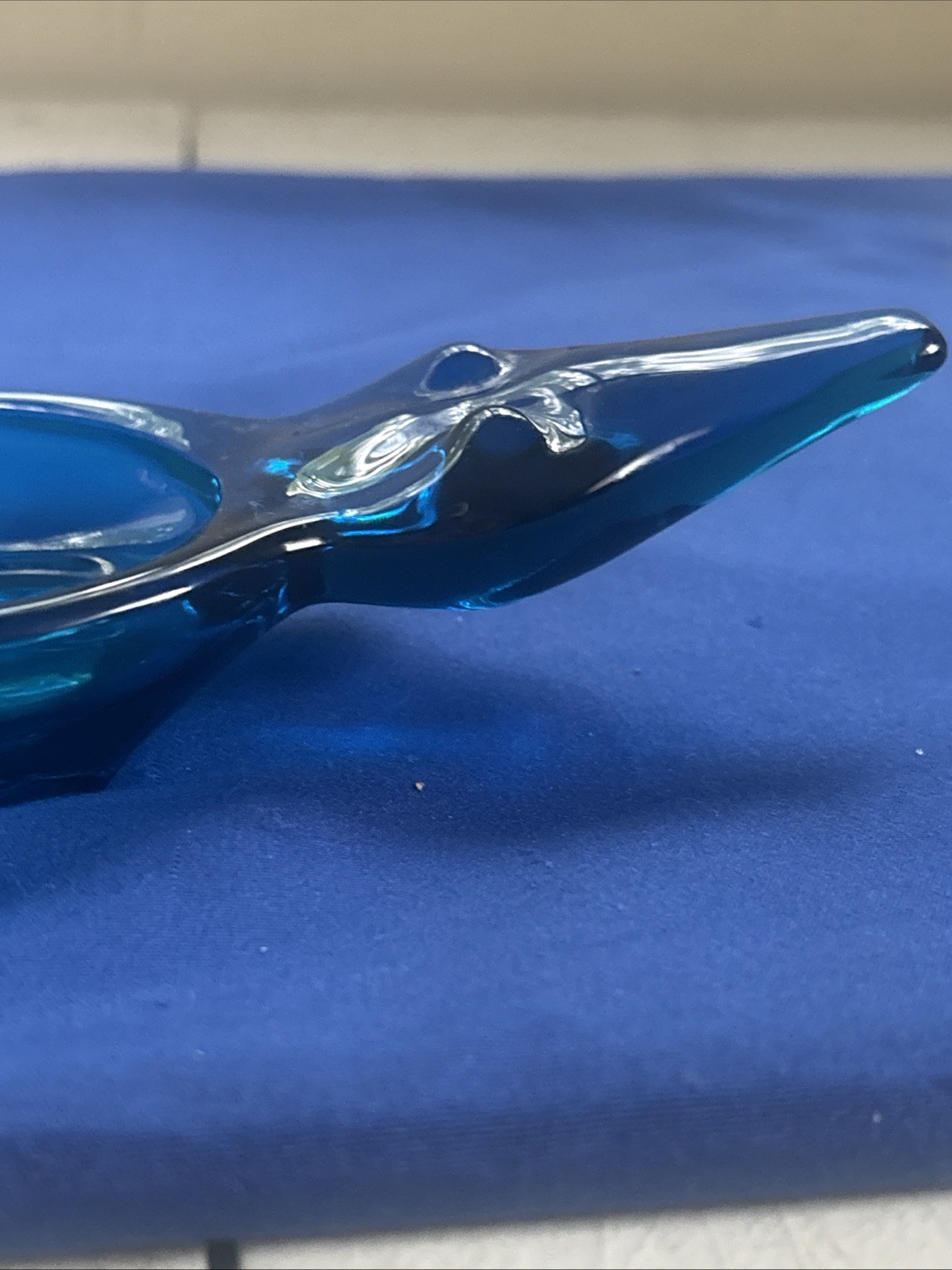 Vintage Viking BLUE Glass Alligator Ashtray Trinket Mid Century MCM 11”