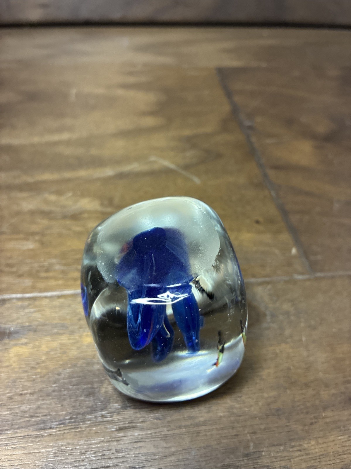 Art Glass 2″ Paperweight Fish Aquarium Scene Seascape Goldfish Blue Orange Ocean