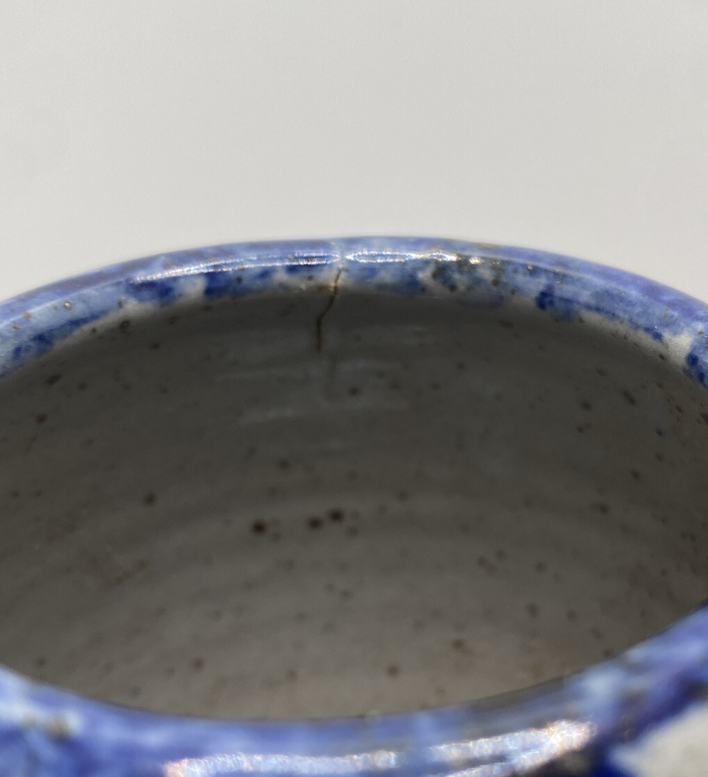 Vintage Bastine Pottery 1997 Small Blue Spongeware bowl/vase