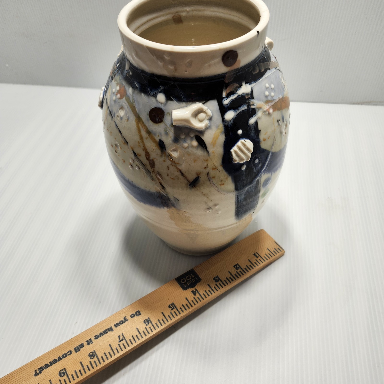 Studio Art Pottery Vase Signed J Mitcaem Contemporary Asian Abstract Expression