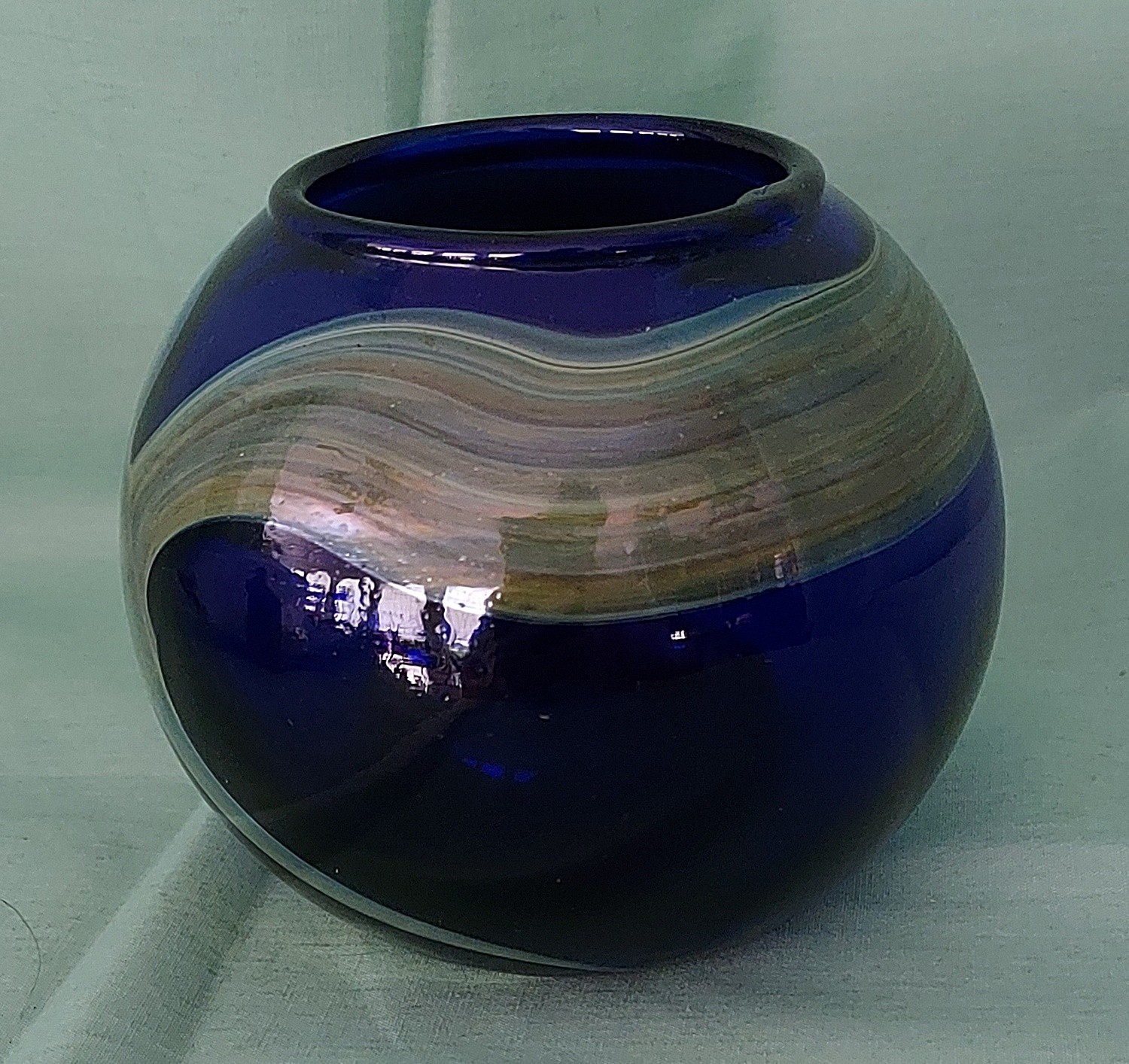 Ahmed Fouad Cobalt Blue/Gold Blown Glass Candleholder/Vase Egypt EUC