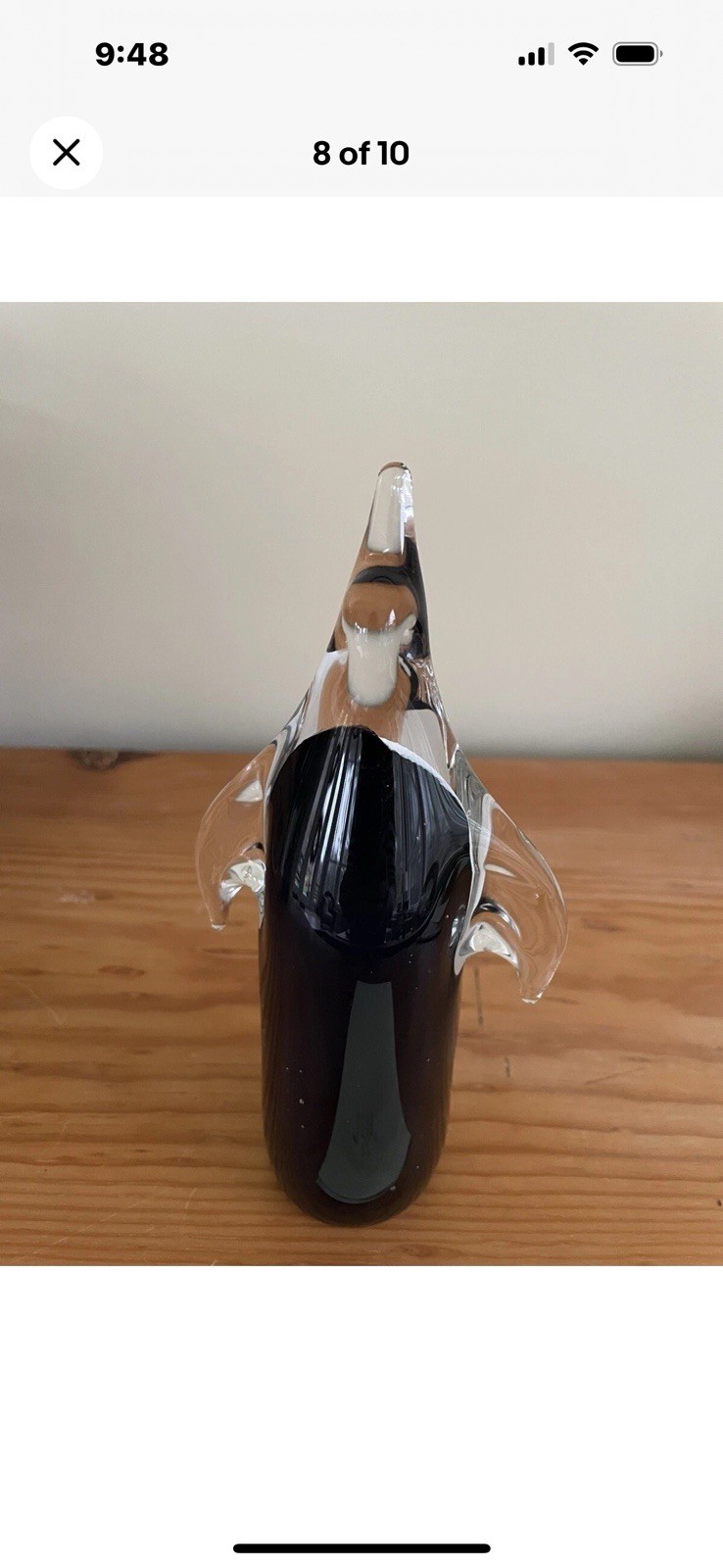 Vtg FM KONSTGLAS Sweden Art Glass Penguin Figurine Black, White & Clear