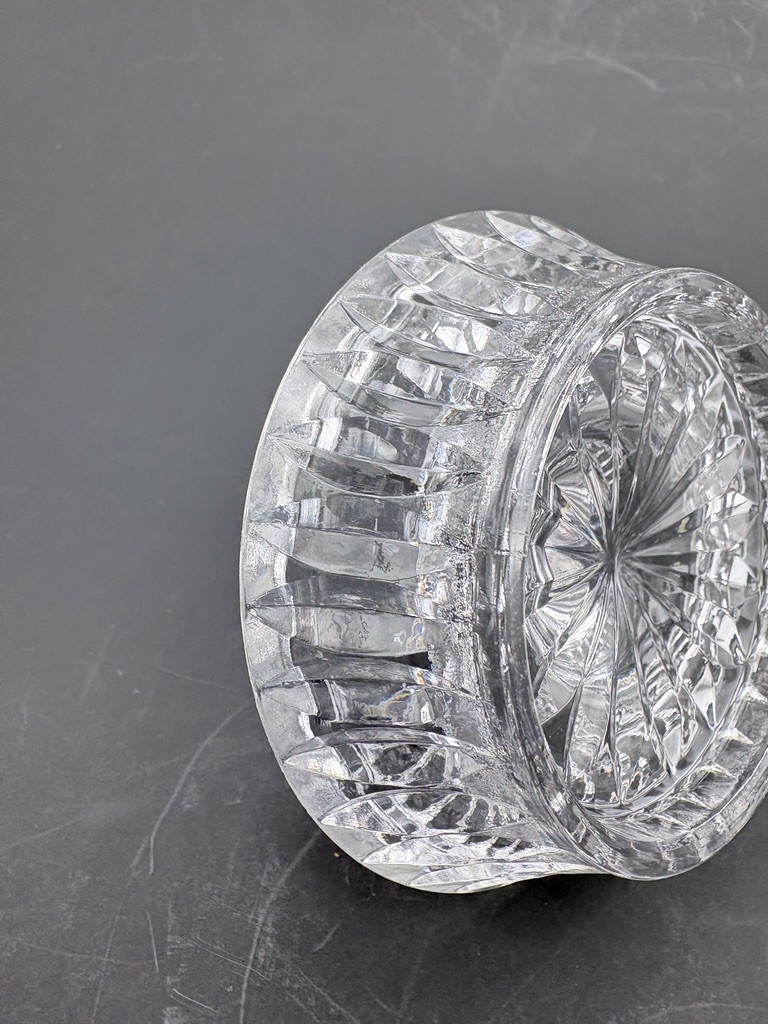 Vintage Waterford Style Clear Crystal Glass Vanity Jewelry Ring Holder 3″ Tall