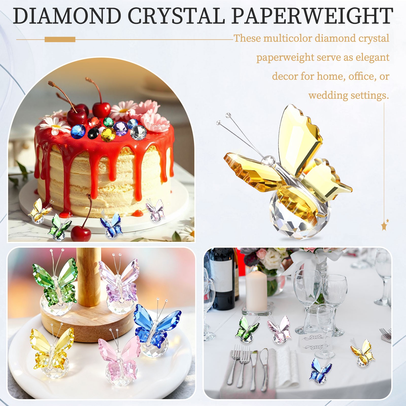 75mm / 3 Inch Butterfly Crystal Paperweight, Yellow