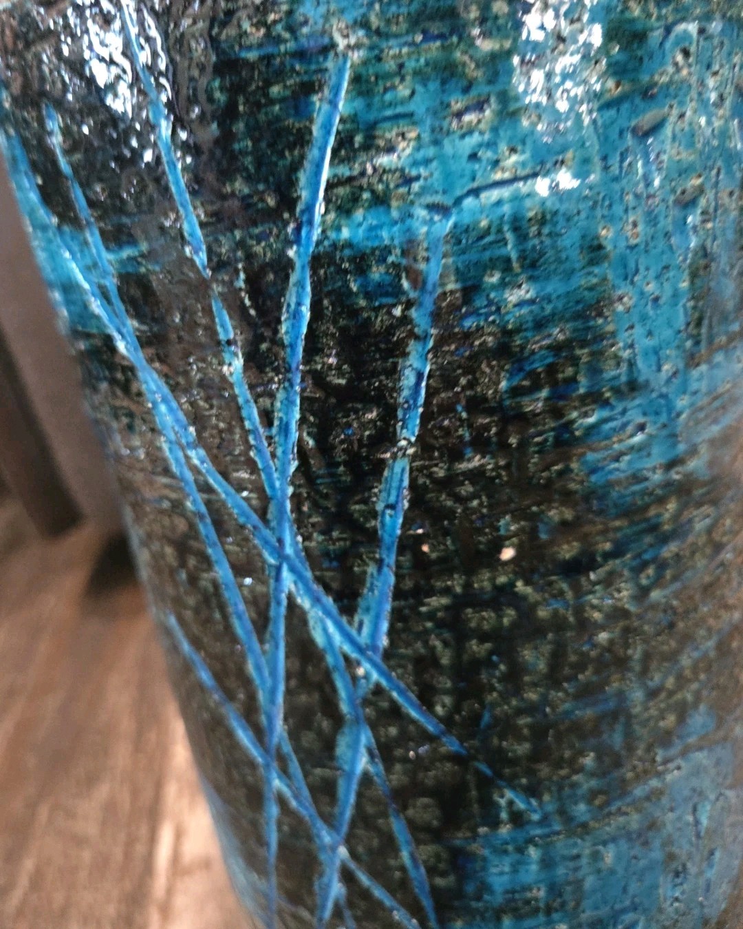 Huge RAYMOR BITOSSI ALDO LONDI Italy Rimini Blue Pottery Vase Cylinder 17″ Tall