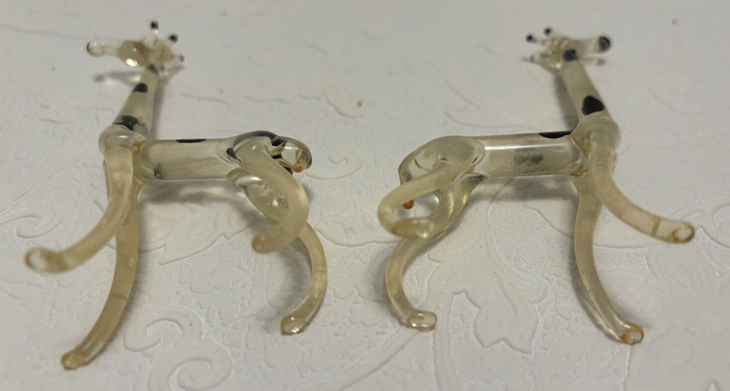 2 Murano Glass GIRAFFES 5″ Delicate Vintage Whimsical Hand Blown Animals