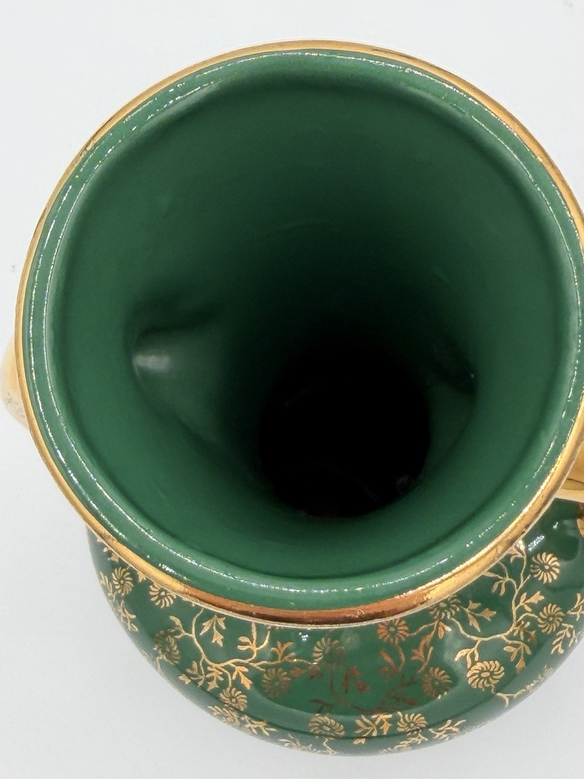 Pearl China Co. Hand Decorated Double-Handle Floral Vase Green/Gold USA