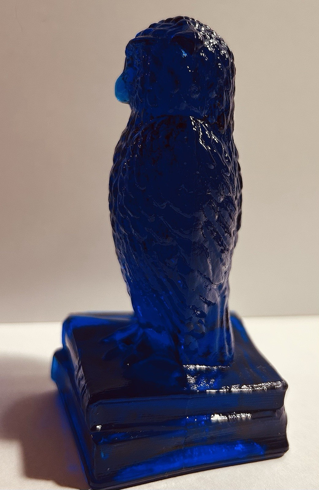 Degenhart Cobalt Blue Glass Wise Ole Owl on Books