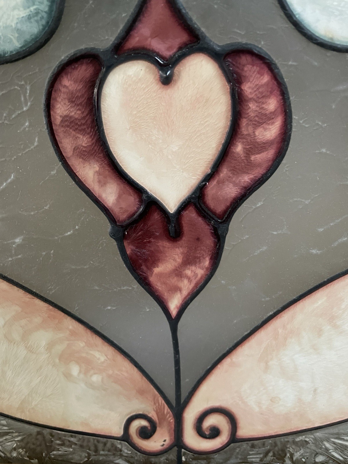 Vintage Stained Glass Hanging Wood Framed Window Panel 19″ X 15.5″ EUC