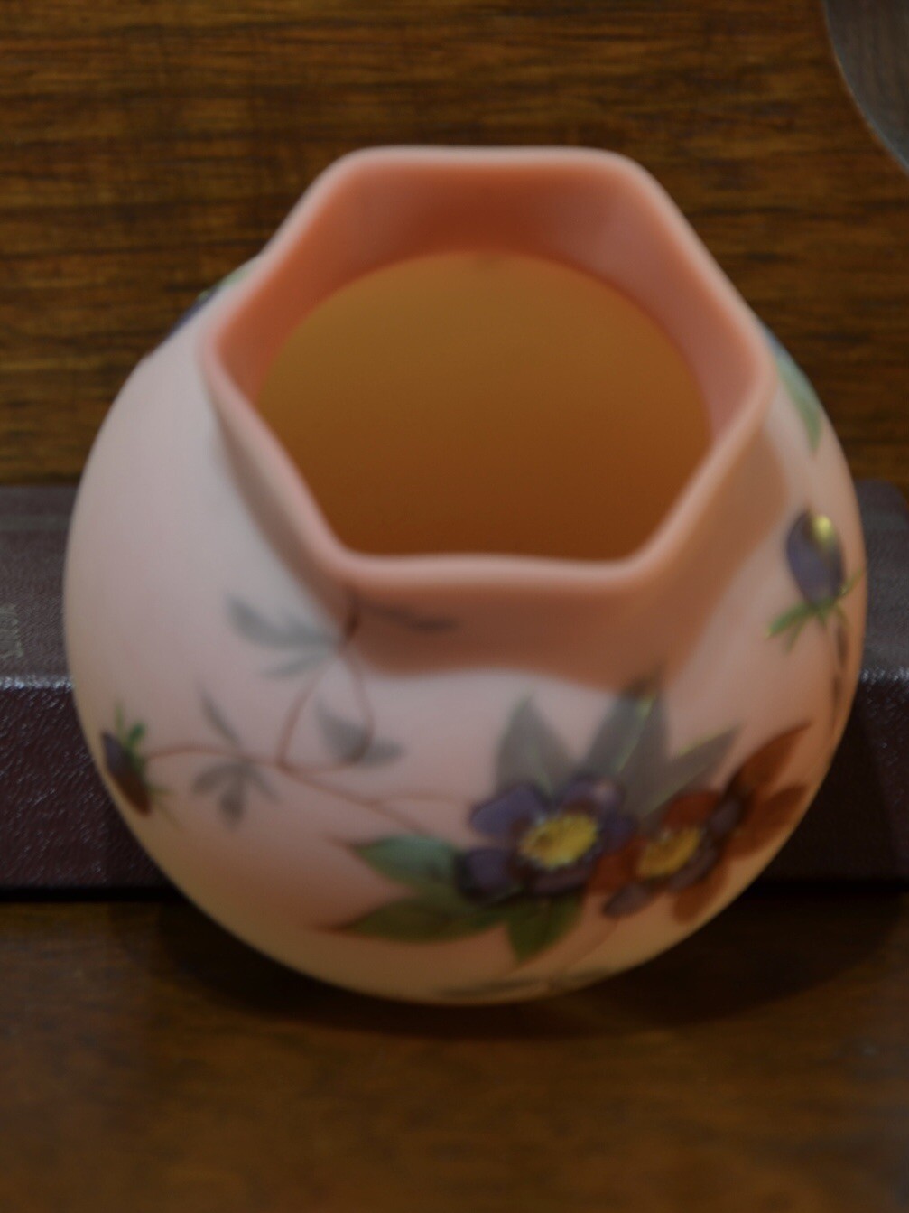 Thomas Webb & Sons Queens Burmese Miniature Vase Circa 1887, Mt. Washington