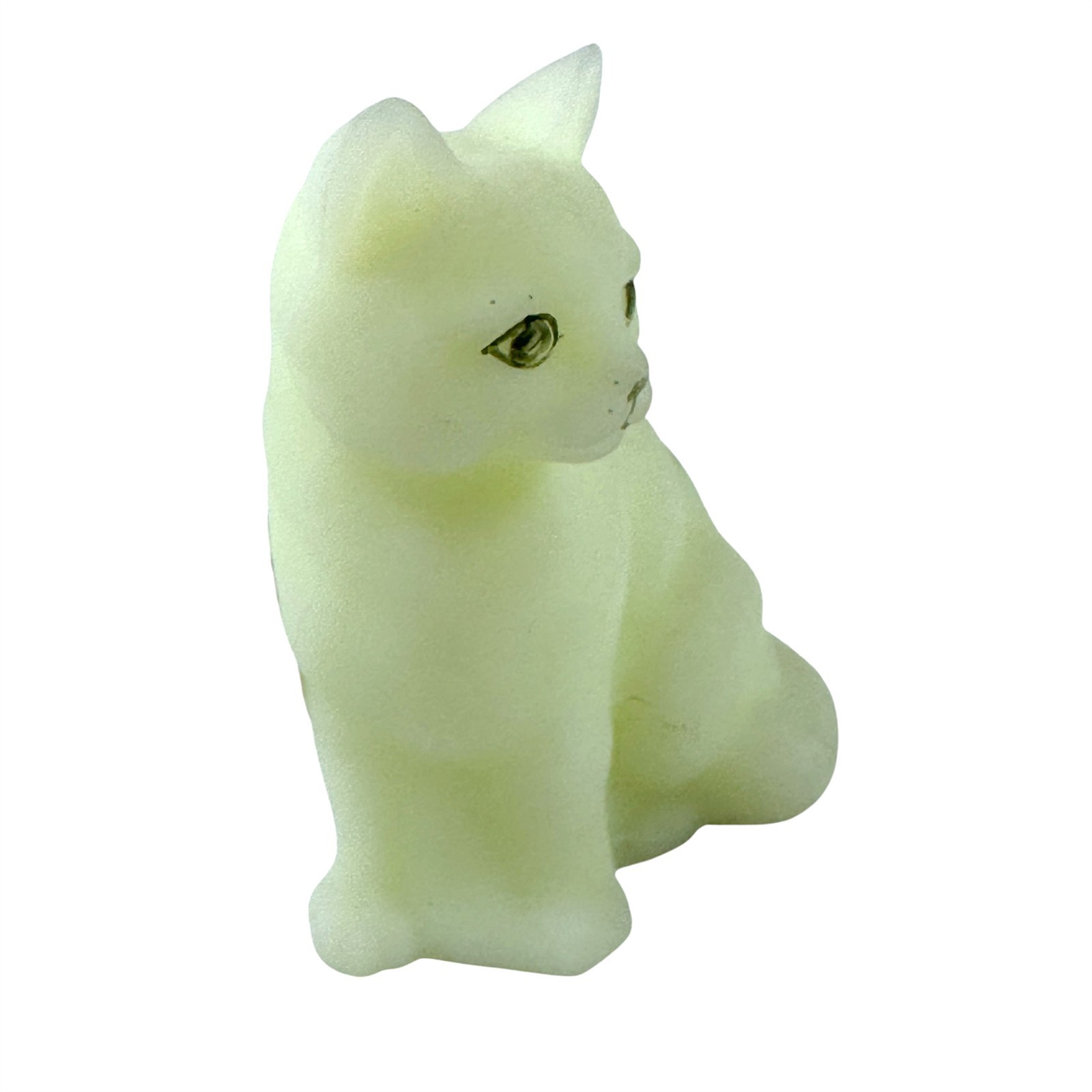Fenton Sitting Cat Kitten Satin Custard Glass Uranium Hand Painted Vintage 1970s