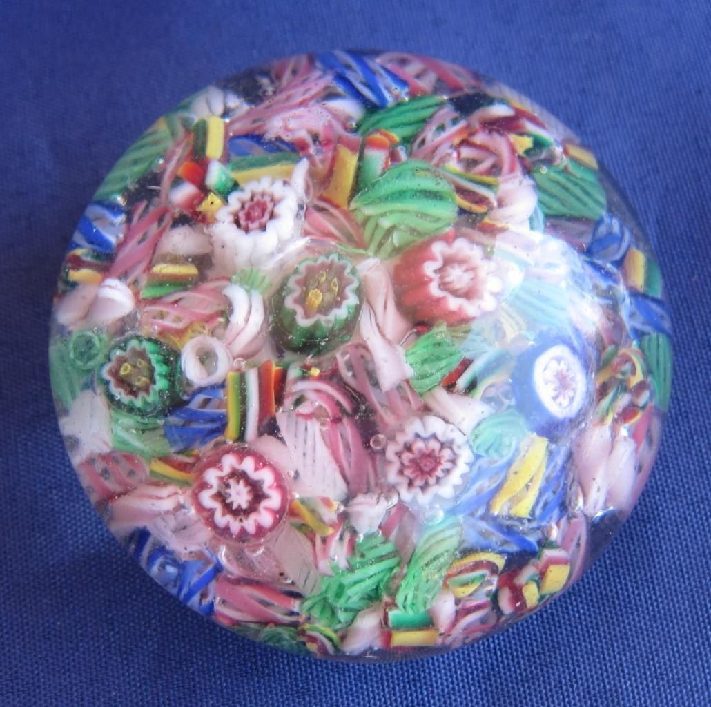 Antique Chinese Scrambled Paperweight Millefiori Art Glass 2.5 in D. 1925-1935