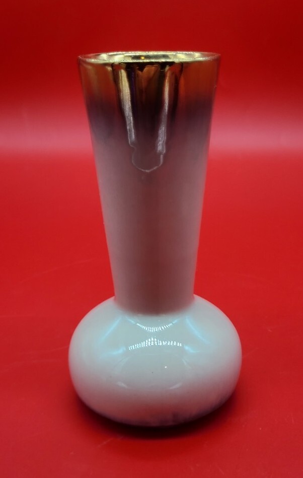 MCM West Germany Small Ceramic Gilded Ombre Bud Vase Art Pottery 5½”