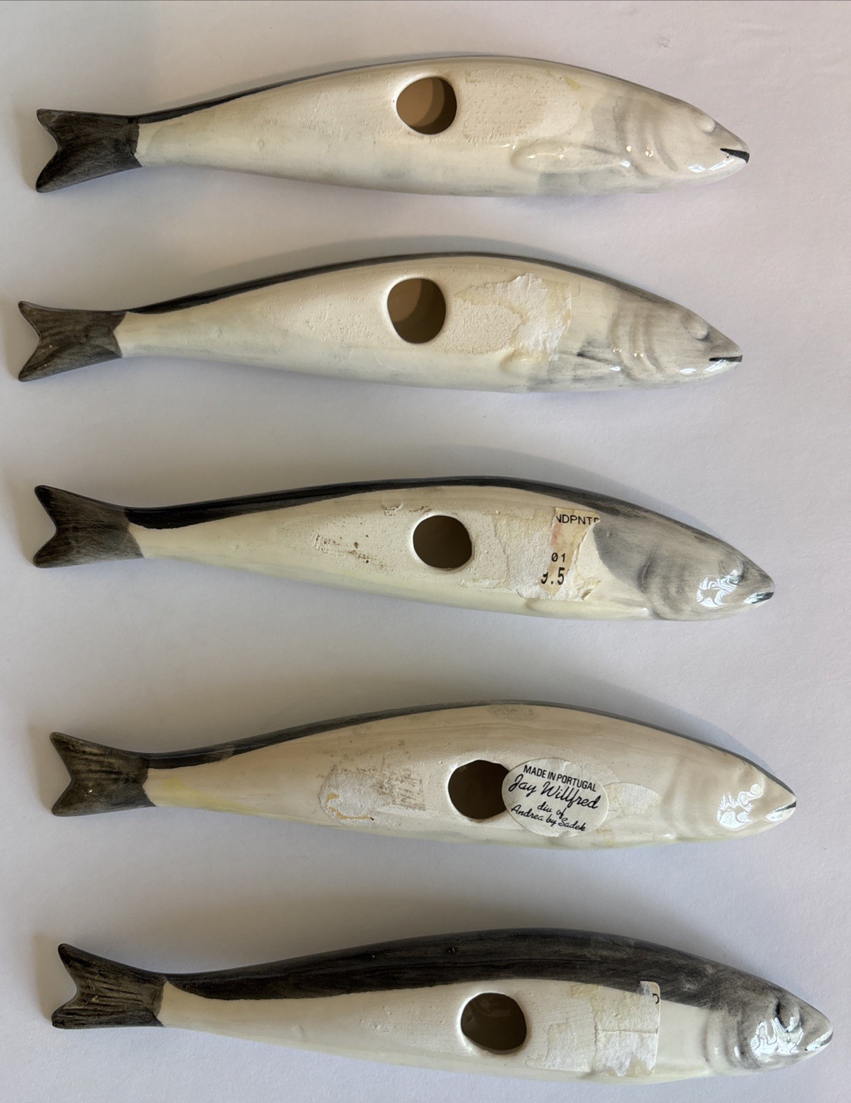 Set Of 5 Vintage Sardine Knife Rests Ceramic Fish J Willfred For Andrea By Sadek