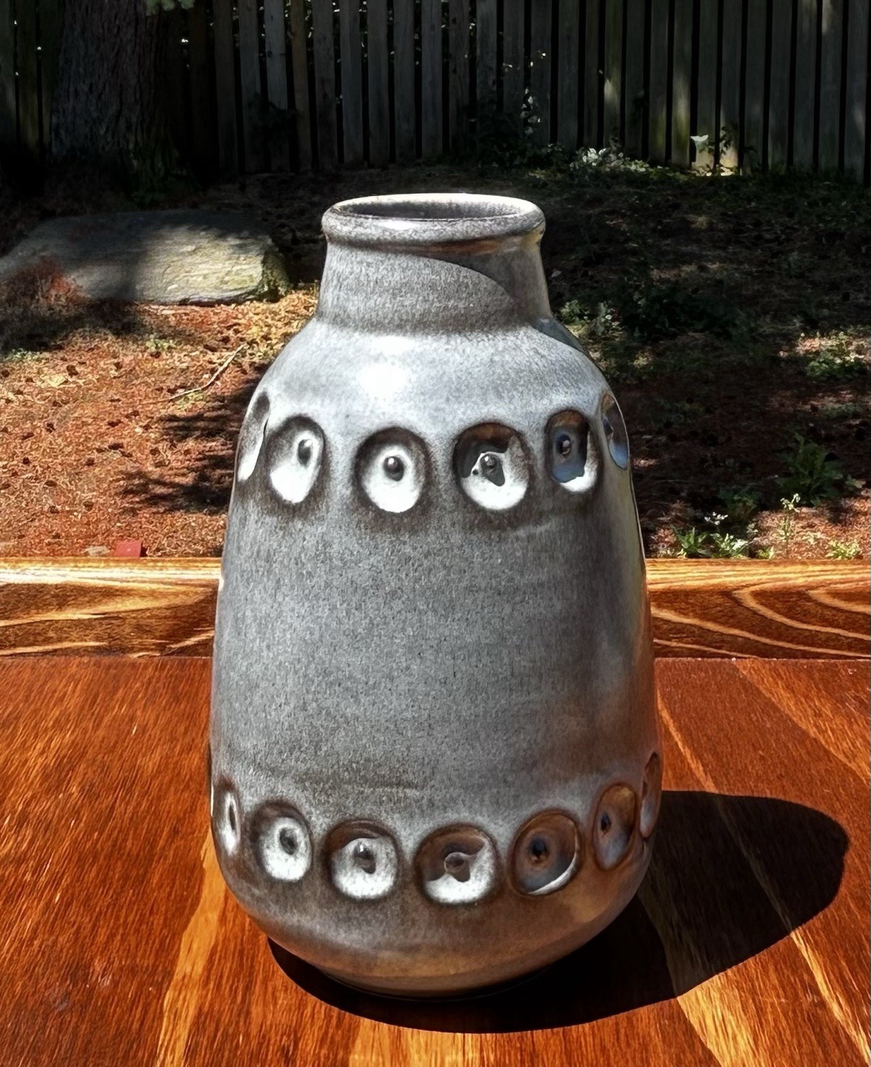 Steuler Keramik 1960s West Germany Grey Speckled Ceramic Geometric Eye Vase